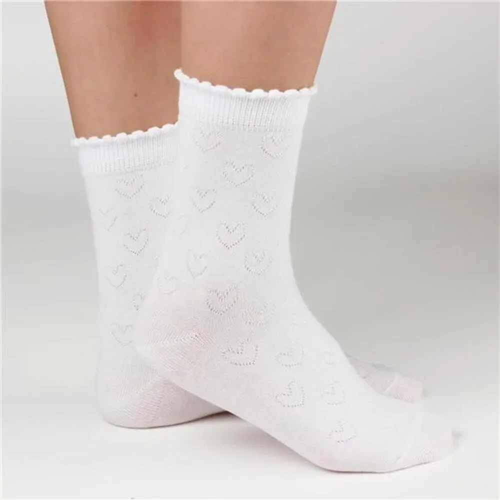 Kids White Dressy Textured Short Socks Scallop Top Design 5 Packs for‎ Girls
